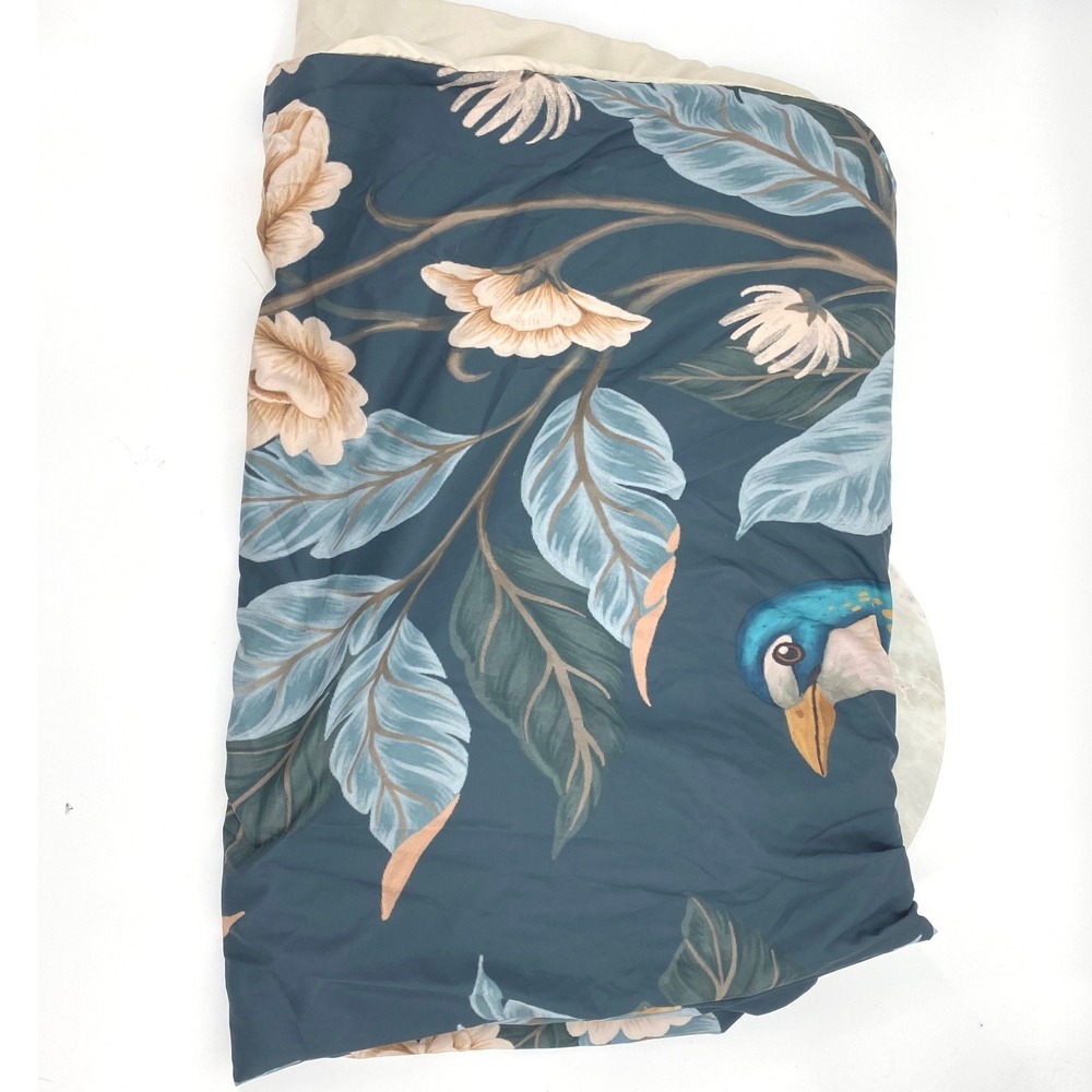 Deny‎ Designs Twin XL Duvet Cover Floral Bird Blue Beige Botanical Bedding